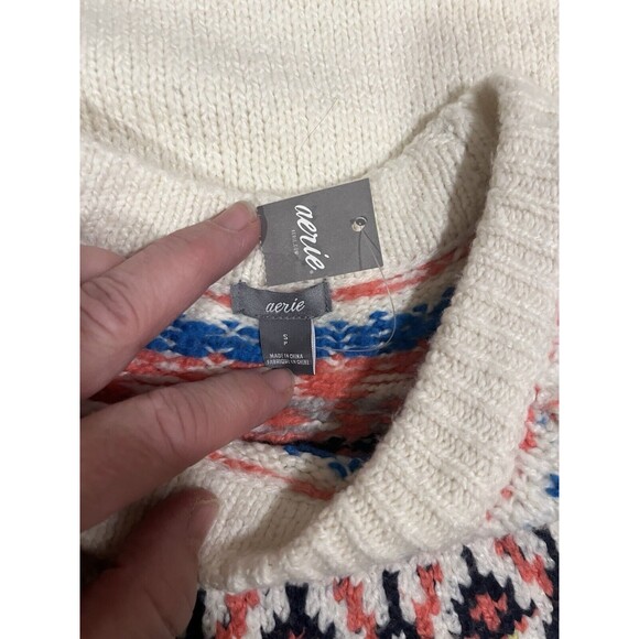 Aerie Fair Isle Cream Pullover Sweater Size SP Nordic Scandi Oversized Cabincore - Picture 4 of 9